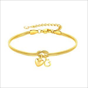 18K Gold Plated Stainless Steel Adjustable Initial Knot Charm Bracelet